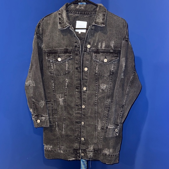 Zara Jackets & Blazers - ZARA-  Distressed Washed Black Denim Jacket Size S